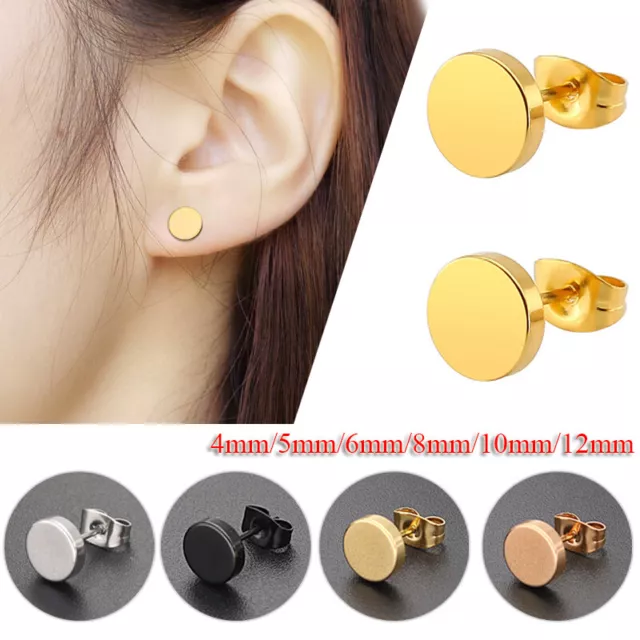 1PC Men Women Punk Round Titanium Stainless Steel Gold Ear Stud Earrings Jewelry