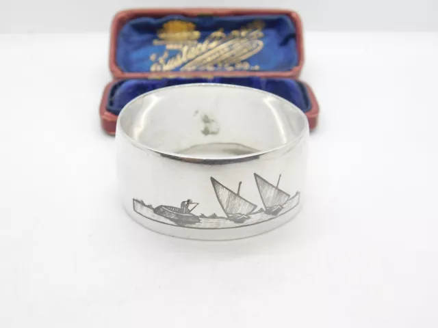 Iraqi Sterling Silver & Niello Enamel River Scene Napkin Ring Antique c1900