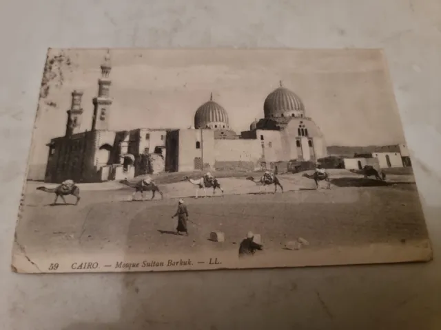 Postcard. Mosque Sultan Barkouk. Camels. Cairo. Egypt. Vintage. 1910.