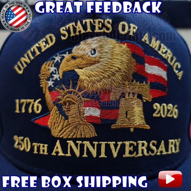 USA 250TH ANNIVERSARY Hat Cap Eagle 1776 2026 Navy Blue Veteran Made In ...