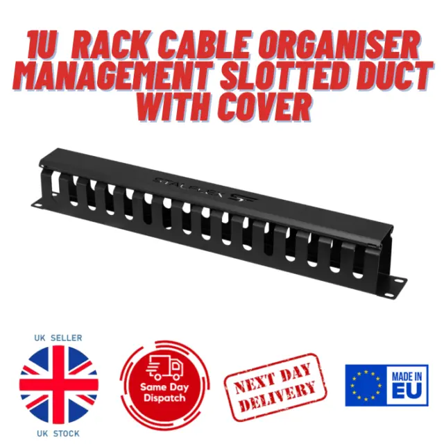 1U Server Rack Cabinet Cable Organiser Management Slotted Duct With Cover