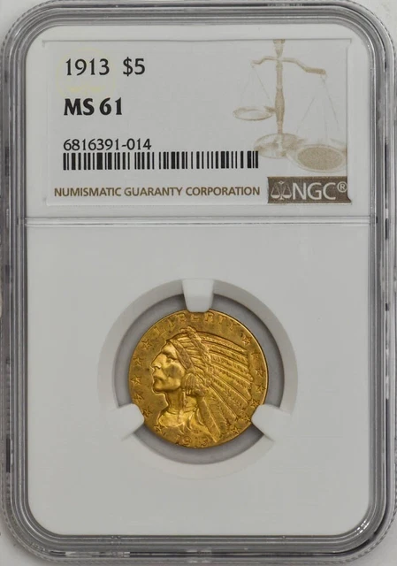 1913 $5 Gold Indian MS61 NGC 946940-2