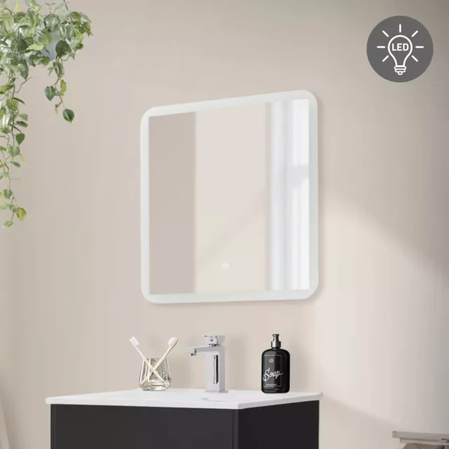 Miroir de salle de bain avec éclairage LED blanc et interrupteur tactile 60x60cm