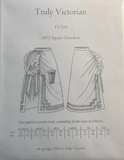 Women's Square Overskirt Sewing Pattern Circa 1870's Truly Victorian TV304 UNCUT
