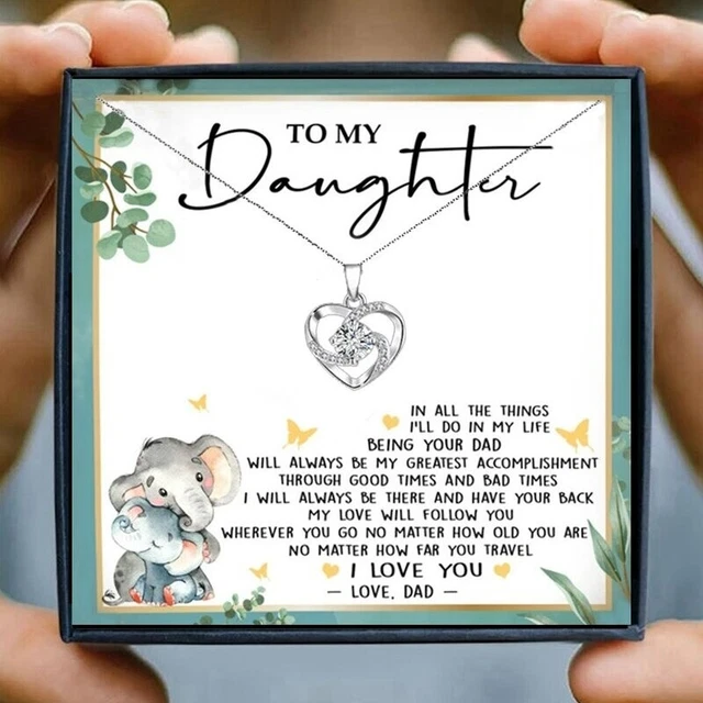 To My Daughter / Crystal Heart Necklace with Message Card and Gift Box