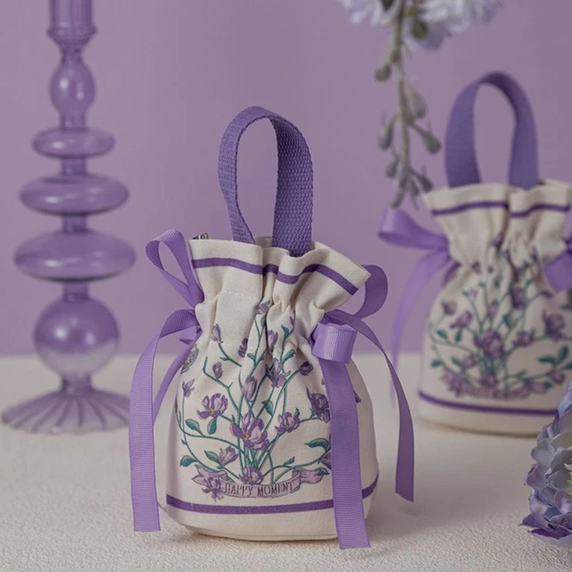 Borsa con cordino floreale tela grande capacità raso fiocco nodo a mano festa