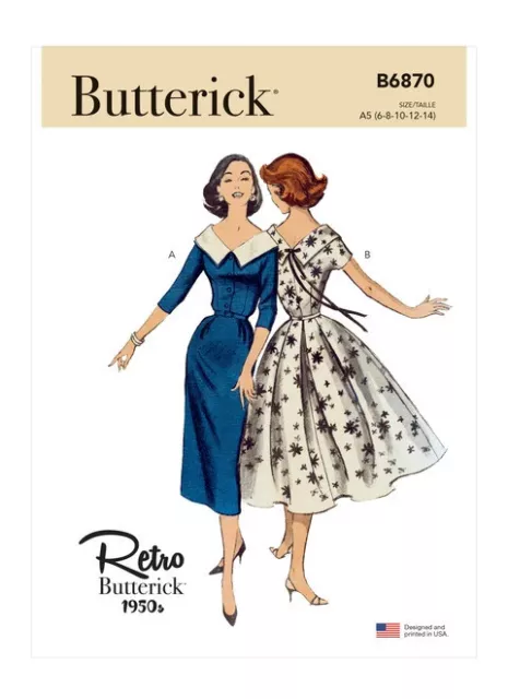 BUTTERICK Sewing Pattern 6870 RETRO 50's Misses Women Ladies Plus Dress 14-22