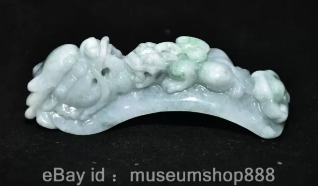 3.2" Old China Jadeite Emerald Jade Carving Feng Shui Dragon Pixiu Loong Statue