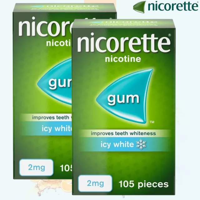 Nicorette Icy White Gum Nicotine, 2 mg (Stop Smoking Aid), 105 Piece- Pack 2