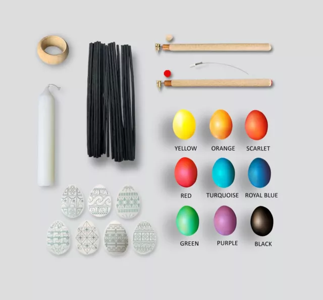 Easter Egg Decorating Kit#2:H+F Wax Pens+9 Dyes+Wax+Stand+Wire+Candle+7 Designs