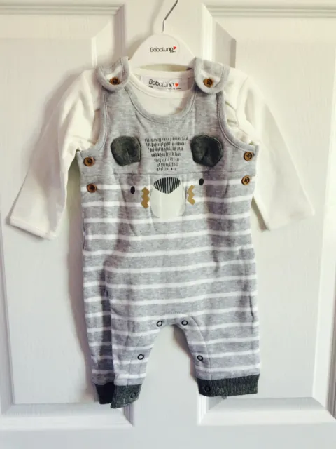 New! Babaluno Baby "Bear" Dungarees and Long Sleeve Top 2 Piece Set