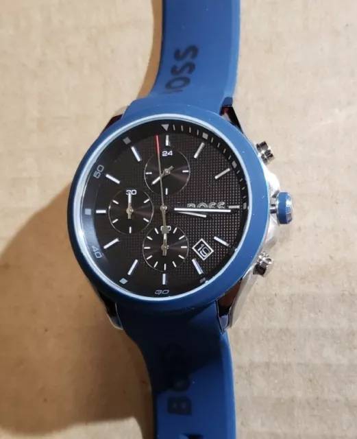 HUGO BOSS Velocity Reloj Con 44MM Negro Cronógrafo Cara & Silicona Azul Banda