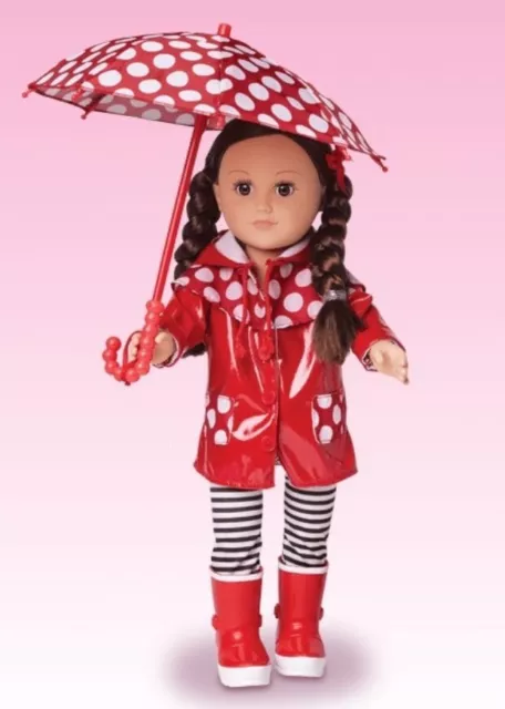 My Life As 18" Doll Umbrella, Rain Boots, Clip-On Hair Bow ~ Red White Polka Dot