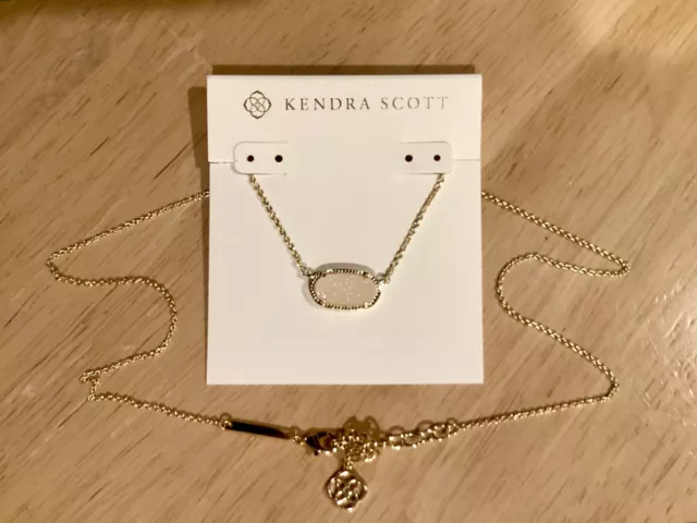New Kendra Scott Elisa White Iridescent Drusy Pendant Necklace Gold Tone