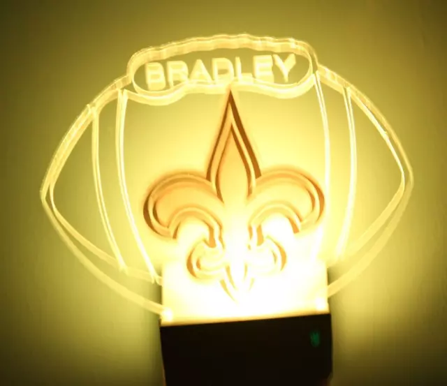 New Orleans Saints NFL Night Light Personalized LED Plug In, Dusk to Dawn Sensor