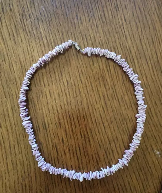 Vintage Shell Puka Necklace 16" Authentic Hawaiian Purple w/ white