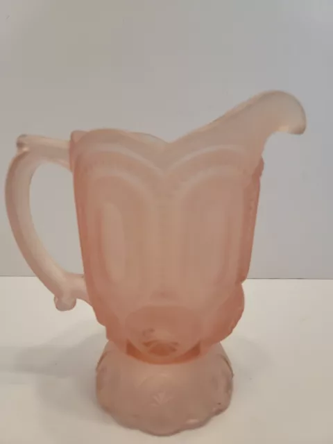 LG WRIGHT? LE SMITH? Moon And Star Tall Cream Pitcher Frosted Pink 6" Rare Find