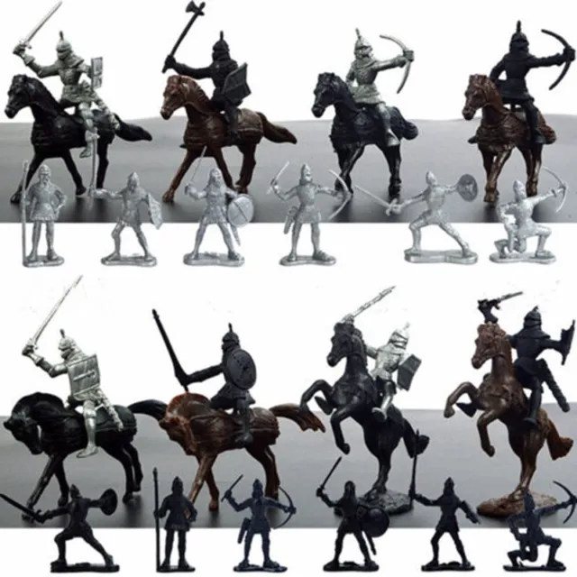 28XHorses Soldiers Figures Model Playset Kids Toy Medieval Knights Warriors