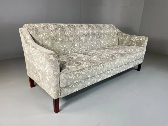 EB5218 Danish Mid Century Modern 3 Seater Grey Floral Pattern Sofa, Vintage M3SS