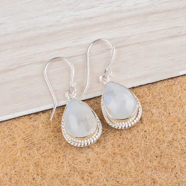 Natural Rainbow Moonstone Gemstone Earrings 925 Sterling Silver For Girls