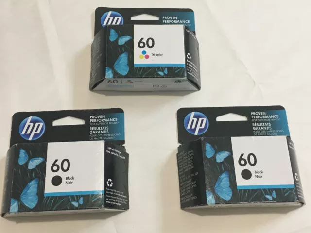 3 cartuchos de tinta originales HP 60 (2 negros y 1 tricolor) SEP 2018 caducados