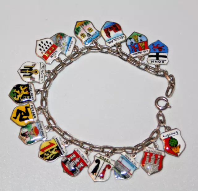 Armband mit Wappen, silber Agusburg, Bonn, Las Palmas, Helgoland, Säntis, Köln