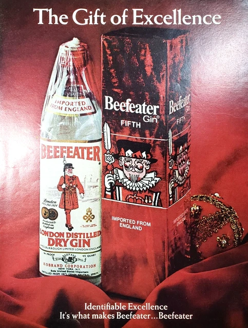 Beefeater Gin Vtg Print Ad 1970 Gift of Excellence London Distilled 10.5x13