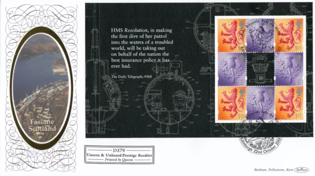 (97614) GB Benham FDC D379 Unseen Unheard Booklet Rule Britannia Edinburgh 2001