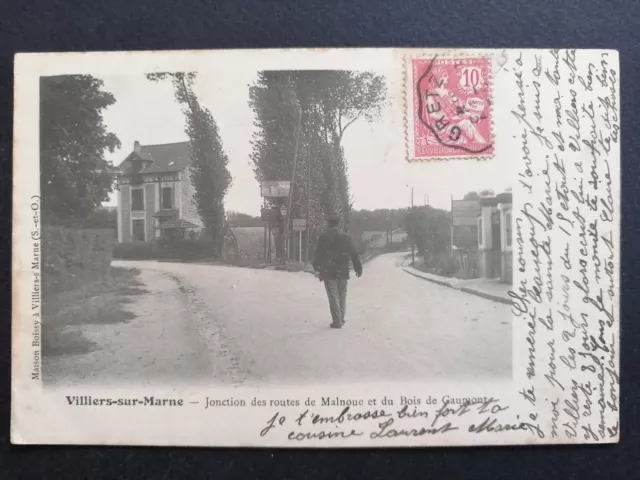 cpa Rare 94 - VILLIERS sur MARNE en 1904 Route de MALNOUE et du BOIS de GAUMONT