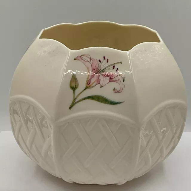 Vintage Belleek Bone China Vase Bowl Country Trellis Stargazer Lily Ireland (37)