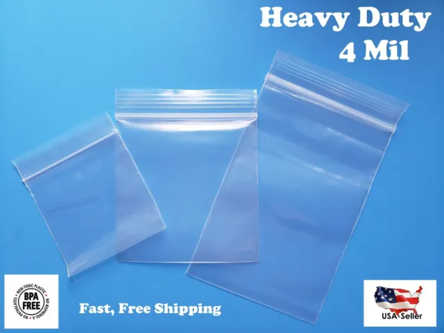 Heavy Duty 4Mil Clear Reclosable Zipper Baggies Top Lock Zip Seal Plastic Bags