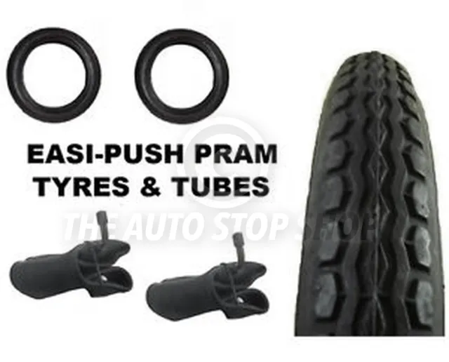 2 x EASI-PUSH PRAM STROLLER TYRES + BENT VALVE TUBES suits Phil and Teds