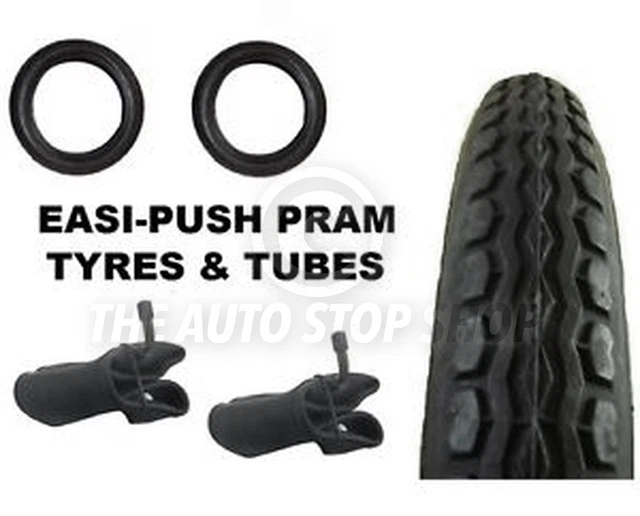 2 x EASI-PUSH PRAM STROLLER TYRES + BENT VALVE TUBES suits Phil and Teds
