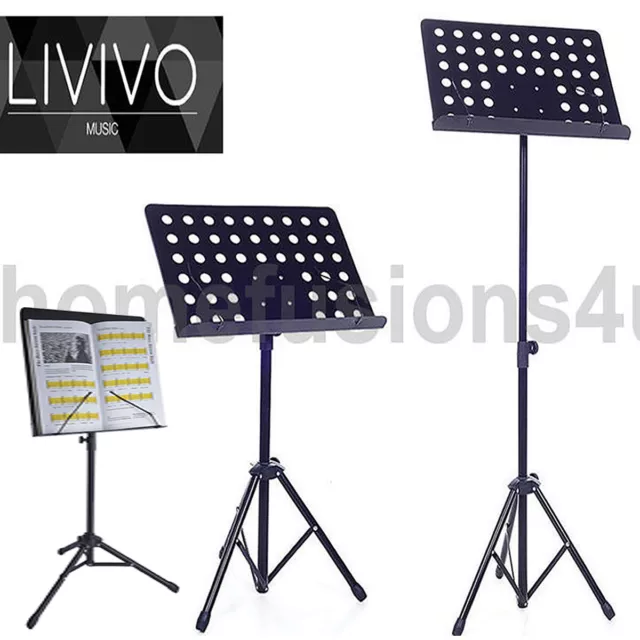 Livivo Orchestral Music Sheet Stand Holder Adjustable Foldable Tripod Base Metal