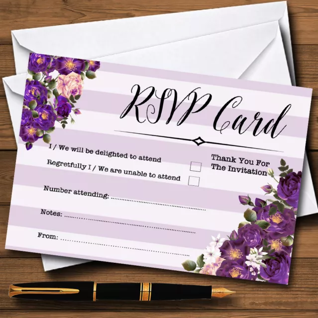 Cadbury Purple Rose & Stripes Vintage Personalised RSVP Cards