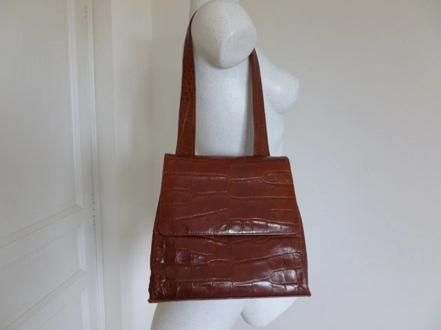 Superbe Sac  " Sylvain Lefebvre  " Cuir Facon Croco Camel Porte Epaule Tbe