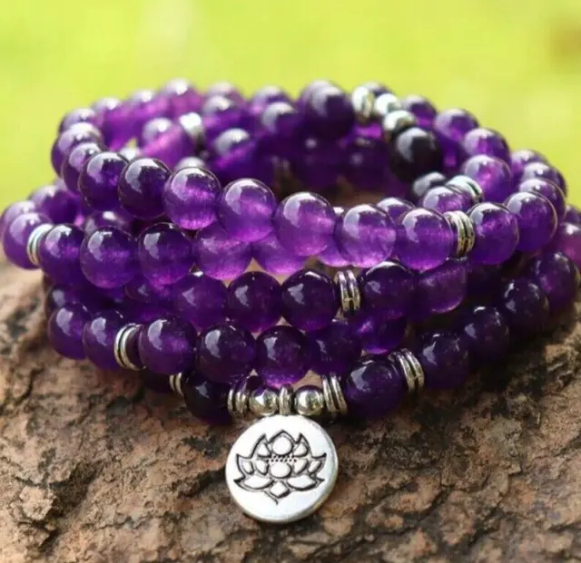 Amethyst 108 Mala Bead Prayer Healing Meditation Necklace Bracelet Talisman Gift