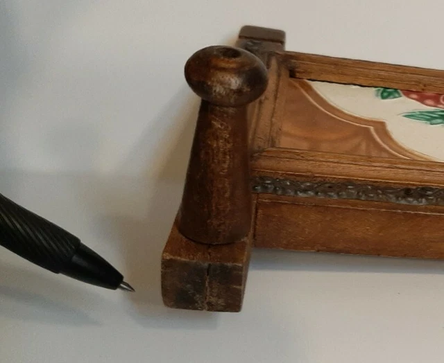 Victorian tile wood dog leash coat hat hooks holder rose flower antique 10