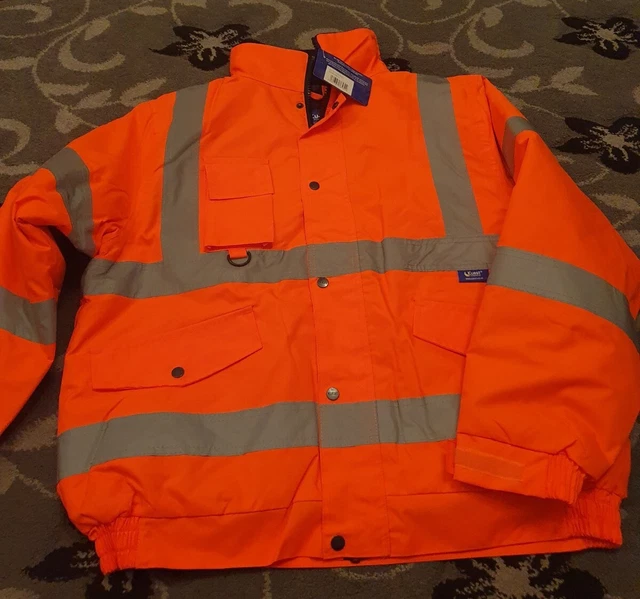Hi Vis Viz High Visibility Bomber Jacket Waterproof Safety Work Security Large