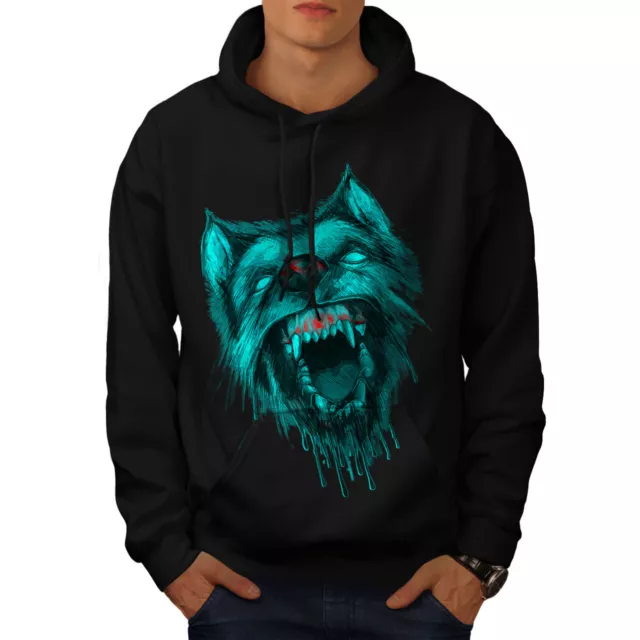 Wellcoda Werewolf Wolf Fear Mens Hoodie, Scary Casual Hooded Sweatshirt
