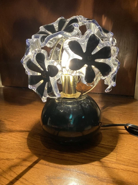 Vintage Black Lucite Flower Bouquet Touch Lamp Tested Works