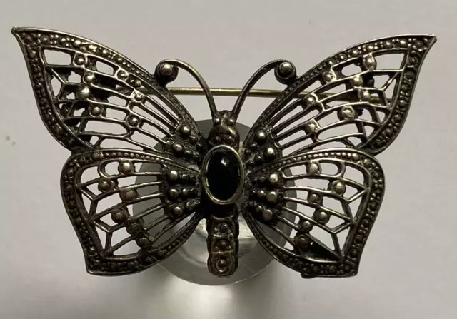 Art Deco -Schmetterling-Brosche 800er Silber mit Onyx - um 1920 - 5 cm