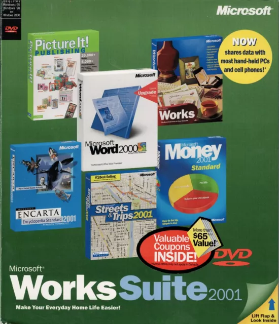 Microsoft Works Suite 2001 al por menor 1 usuario/s versión completa para Windows nuevo DVD XP