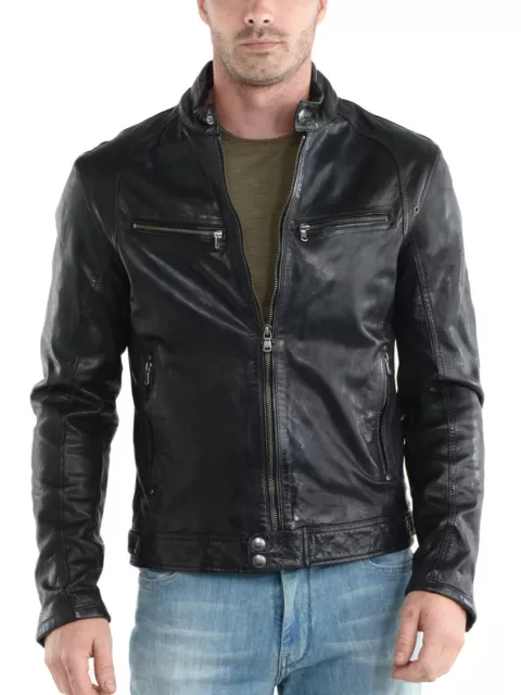 New Mens Leather Jacket Slim Fit Biker Motorcycle Genuine Leather Coat  - MJA050