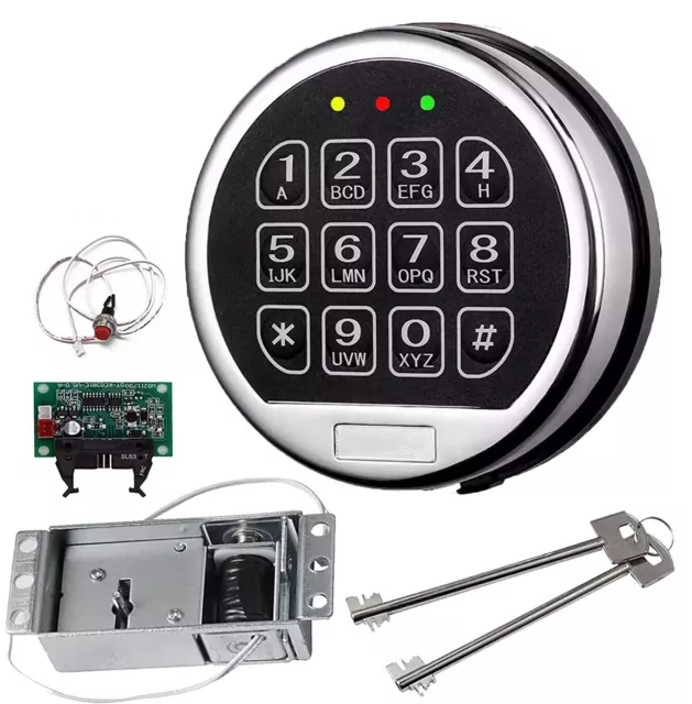 Gun Safe Lock Replacement Chrome Keypad Safe Electronic Lock with Solenoid 2 Key