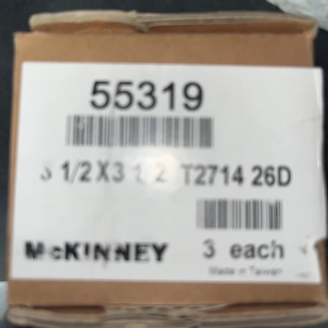 New Box of THREE (3) McKinney TA2714 26D 3 1/2" x 3 1/2" Stainless Door Hinges