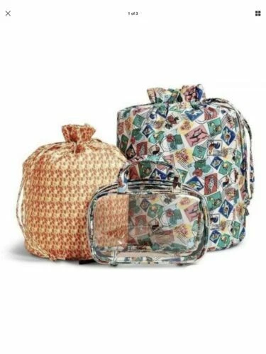 NWT Vera Bradley Mini Ditty Travel Set Cuban Stamps Shoes Bag Pool Gym Cosmetic