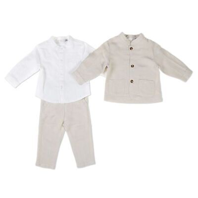 Boys 3-Piece Beige Linen Suit Set