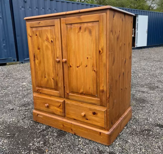 Vintage DUCAL Honey Pine TV Cabinet Solid Wood Cupboard With 2 Drawers