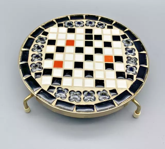 Vintage MCM Mosaic Footed Trivet Hot Plate Purple Pink Gray Blue Tiles Retro